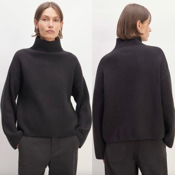 Everlane The Felted Merino Funnel Neck Pullover Sweater In Black Size XS New - Picture 1 of 14